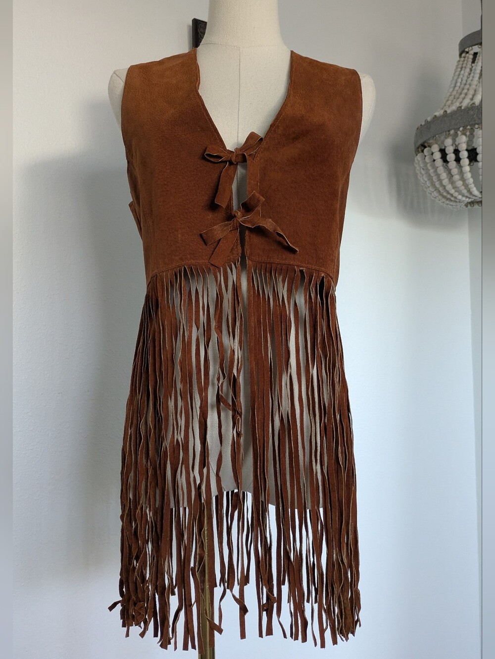 Vintage Brown Suede Fringe Crop Vest